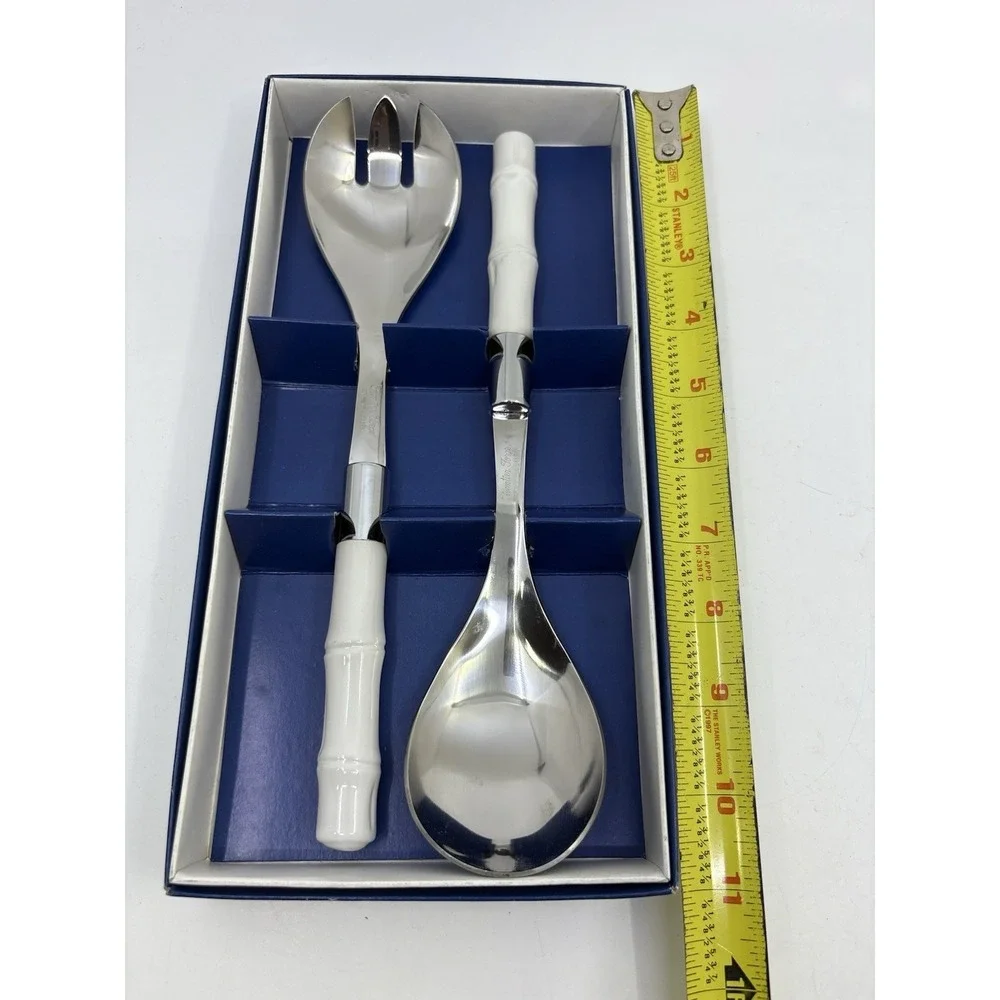 Vintage Frontier Forge Serving Utensils Faux Bamboo Silver Box